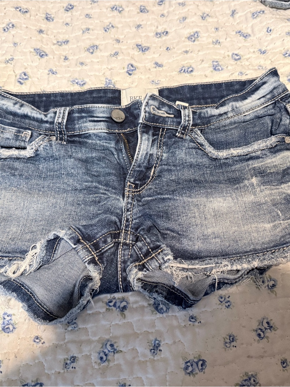 BKE Light Blue Distressed Denim Cutoff Shorts